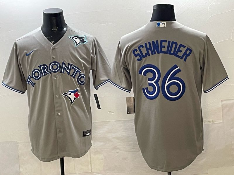 Men 2025 Nike Toronto Blue Jays #36 Schneider Grey Game MLB Jersey 04